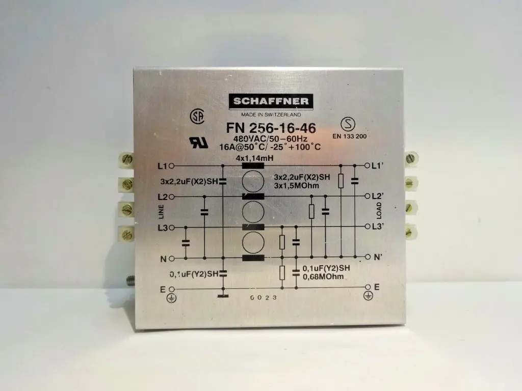 SCHAFFNER FN256-16-46 POWER LINE FILTER, 480V, 16A-SKU 000 148C